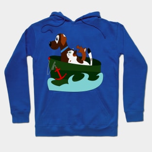 Dog and cat in the green boat Hoodie